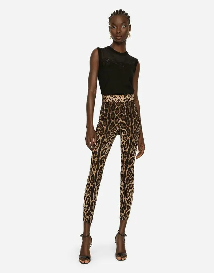 Dolce and Gabbana Trousers And Shorts Women Leggings In Charmeuse With Leopard Print Multicolor Dolce and Gabbana Trousers And Shorts Women Leggings In Charmeuse With Leopard Print Multicolor