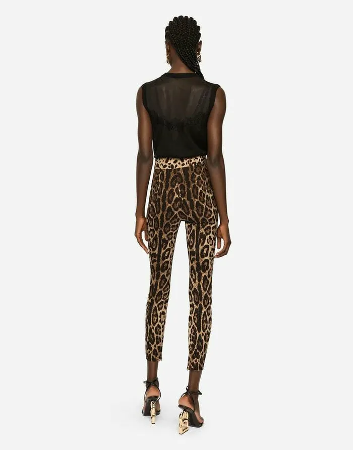 Dolce and Gabbana Trousers And Shorts Women Leggings In Charmeuse With Leopard Print Multicolor Dolce and Gabbana Trousers And Shorts Women Leggings In Charmeuse With Leopard Print Multicolor