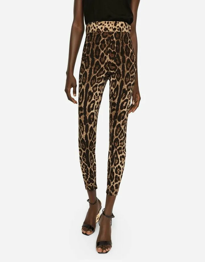 Dolce and Gabbana Trousers And Shorts Women Leggings In Charmeuse With Leopard Print Multicolor Dolce and Gabbana Trousers And Shorts Women Leggings In Charmeuse With Leopard Print Multicolor
