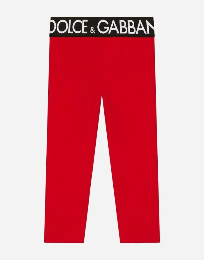 Dolce and Gabbana Trousers And Skirts Children Interlock Leggings With Branded Elastic Red Dolce and Gabbana Trousers And Skirts Children Interlock Leggings With Branded Elastic Red