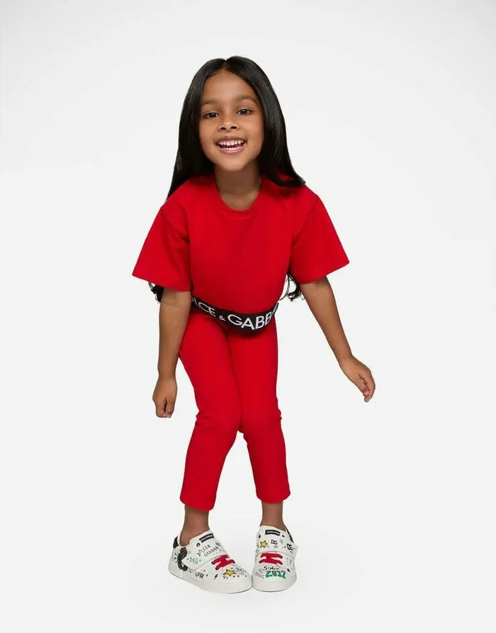 Dolce and Gabbana Trousers And Skirts Children Interlock Leggings With Branded Elastic Red Dolce and Gabbana Trousers And Skirts Children Interlock Leggings With Branded Elastic Red