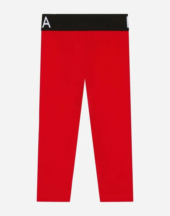 Dolce and Gabbana Trousers And Skirts Children Interlock Leggings With Branded Elastic Red Dolce and Gabbana Trousers And Skirts Children Interlock Leggings With Branded Elastic Red