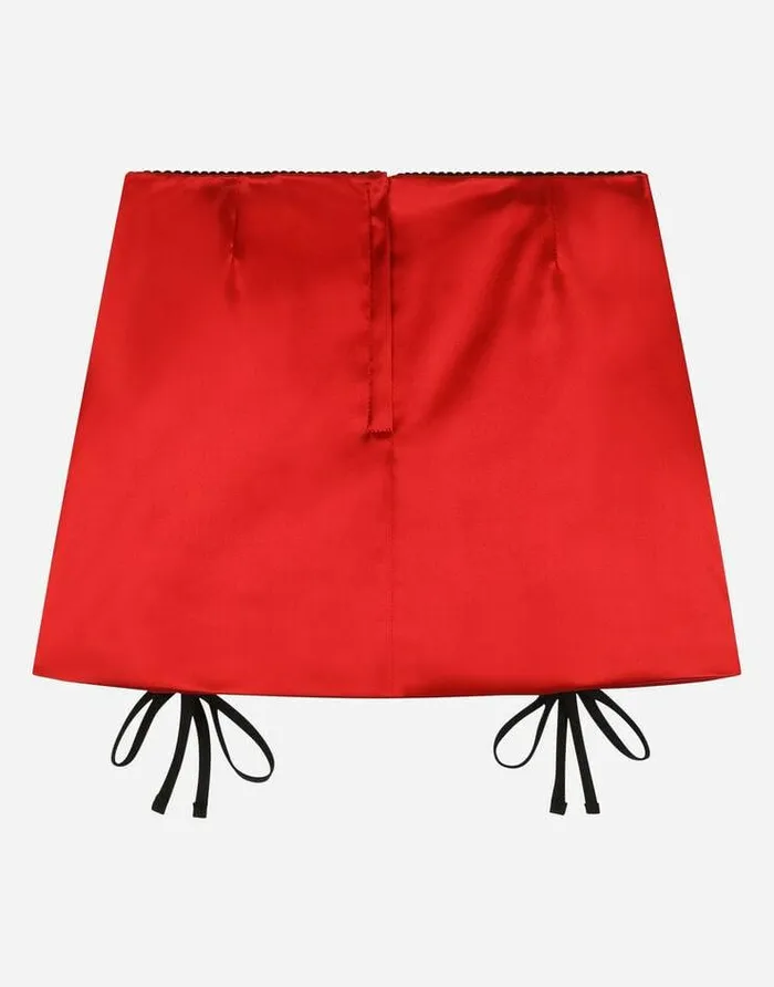 Dolce and Gabbana Trousers And Skirts Children Satin Miniskirt With Laces And Eyelets Red Dolce and Gabbana Trousers And Skirts Children Satin Miniskirt With Laces And Eyelets Red