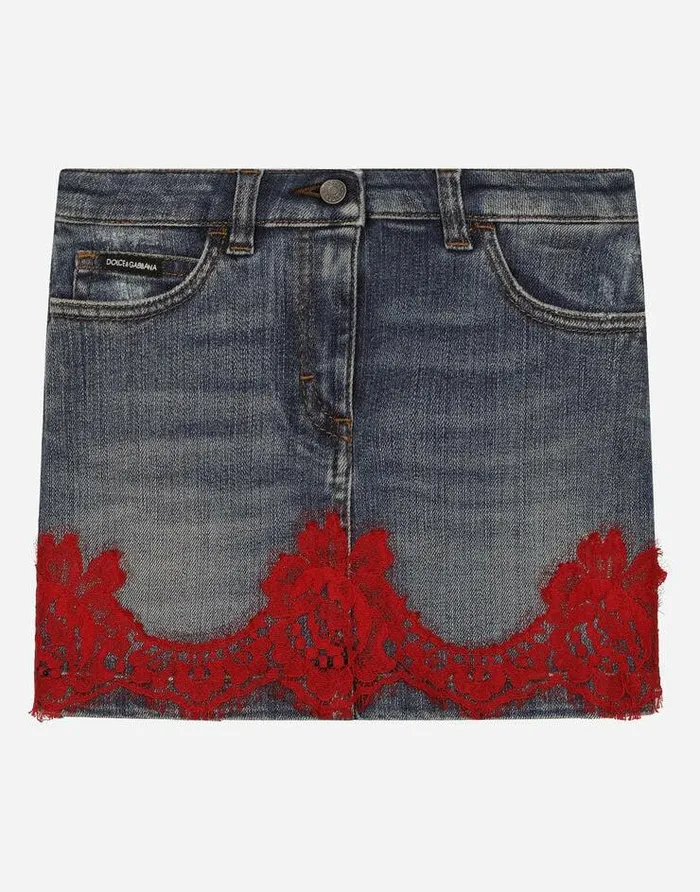 Dolce and Gabbana Trousers And Skirts Children Short Denim Skirt With Lace Insert Multicolor Dolce and Gabbana Trousers And Skirts Children Short Denim Skirt With Lace Insert Multicolor