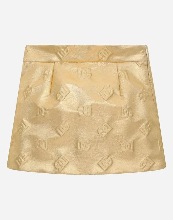 Dolce and Gabbana Trousers And Skirts Children Short Foiled Jacquard Skirt With DG Logo Gold Dolce and Gabbana Trousers And Skirts Children Short Foiled Jacquard Skirt With DG Logo Gold