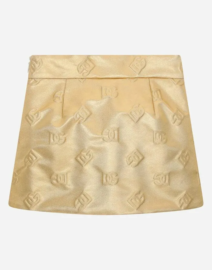 Dolce and Gabbana Trousers And Skirts Children Short Foiled Jacquard Skirt With DG Logo Gold Dolce and Gabbana Trousers And Skirts Children Short Foiled Jacquard Skirt With DG Logo Gold