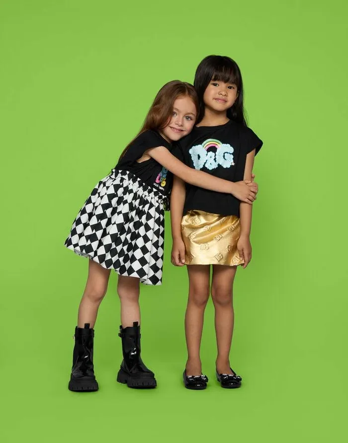 Dolce and Gabbana Trousers And Skirts Children Short Foiled Jacquard Skirt With DG Logo Gold Dolce and Gabbana Trousers And Skirts Children Short Foiled Jacquard Skirt With DG Logo Gold