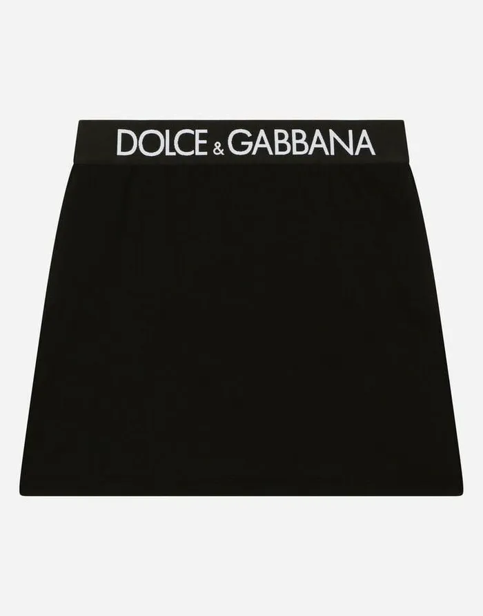 Dolce and Gabbana Trousers And Skirts Children Short Jersey Skirt With Branded Elastic Black Dolce and Gabbana Trousers And Skirts Children Short Jersey Skirt With Branded Elastic Black