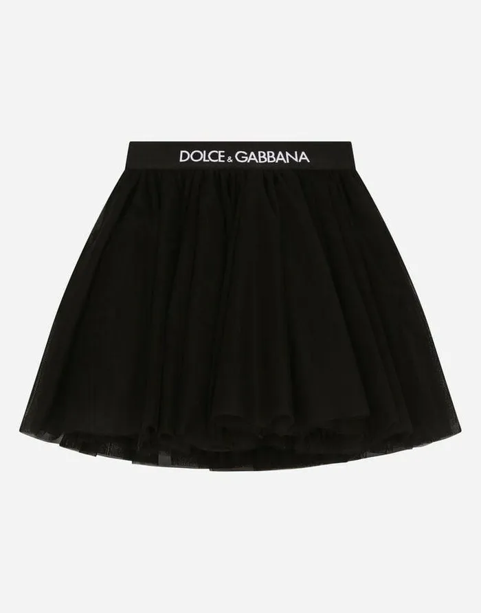 Dolce and Gabbana Trousers And Skirts Children Tulle Midi Skirt With Branded Elastic Black Dolce and Gabbana Trousers And Skirts Children Tulle Midi Skirt With Branded Elastic Black