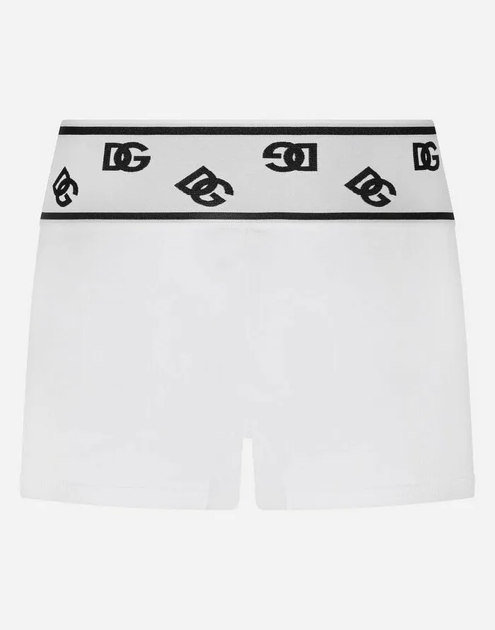 Dolce and Gabbana Underwear And Loungewear Men Finerib Cotton Boxers With DG Logo White Dolce and Gabbana Underwear And Loungewear Men Finerib Cotton Boxers With DG Logo White