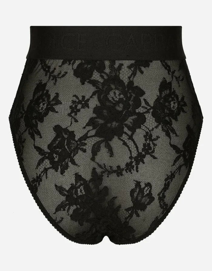 Dolce and Gabbana Underwear Women Highwaisted Lace Briefs With Branded Elastic Black Dolce and Gabbana Underwear Women Highwaisted Lace Briefs With Branded Elastic Black