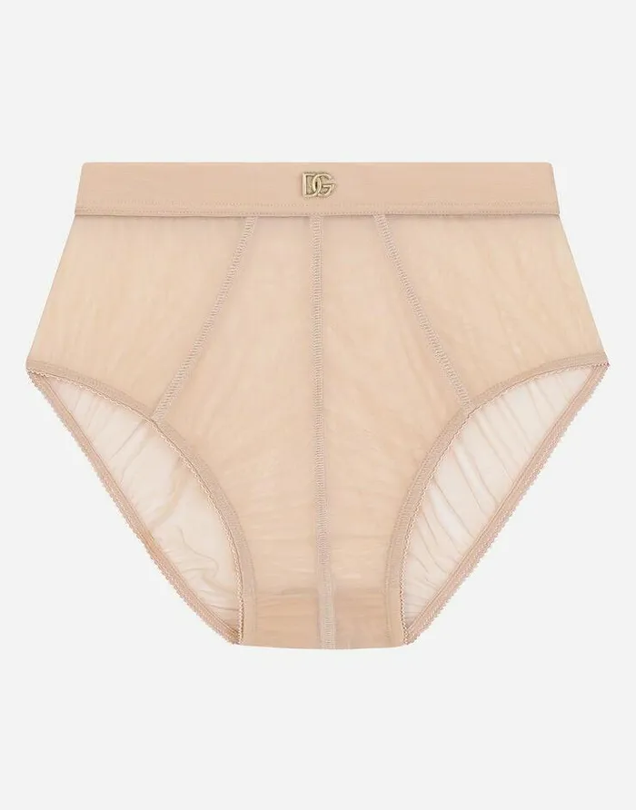 Dolce and Gabbana Underwear Women Highwaisted Tulle Briefs With DG Logo Pale Pink Dolce and Gabbana Underwear Women Highwaisted Tulle Briefs With DG Logo Pale Pink