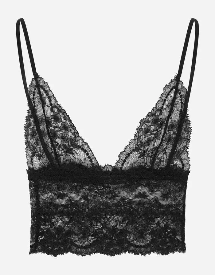 Dolce and Gabbana Underwear Women Lace Top With Spaghetti Straps Black