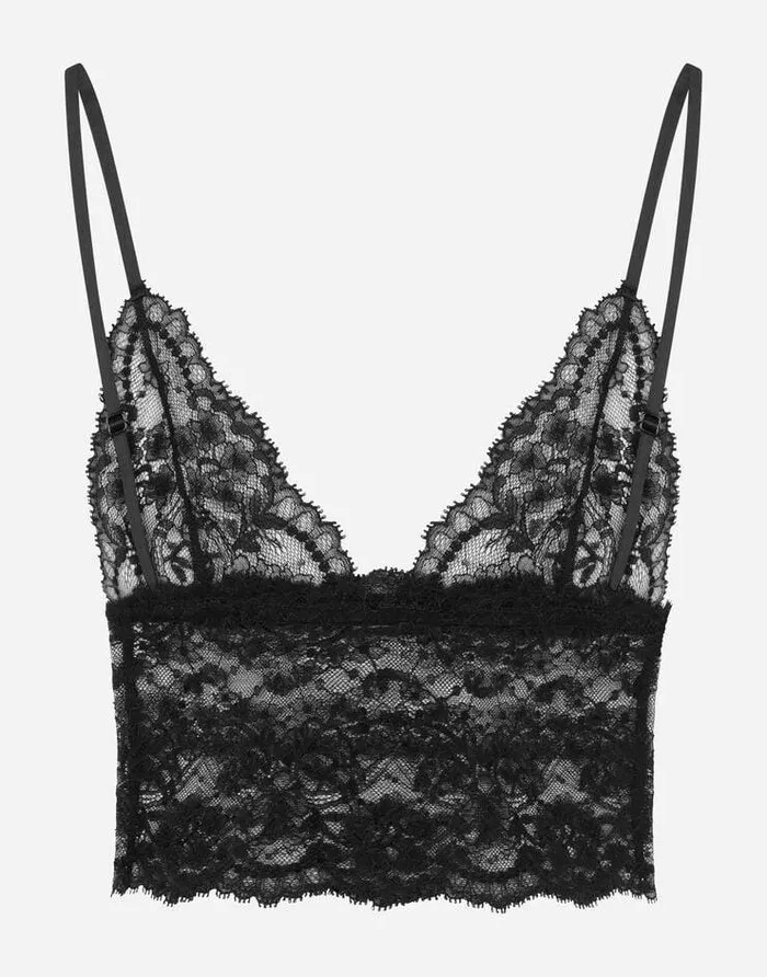 Dolce and Gabbana Underwear Women Lace Top With Spaghetti Straps Black Dolce and Gabbana Underwear Women Lace Top With Spaghetti Straps Black