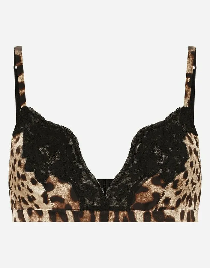 Dolce and Gabbana Underwear Women Leopardprint Softcup Satin Bra With Lace Detailing Multicolor Dolce and Gabbana Underwear Women Leopardprint Softcup Satin Bra With Lace Detailing Multicolor