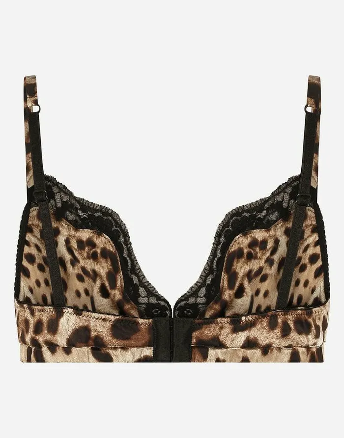 Dolce and Gabbana Underwear Women Leopardprint Softcup Satin Bra With Lace Detailing Multicolor Dolce and Gabbana Underwear Women Leopardprint Softcup Satin Bra With Lace Detailing Multicolor