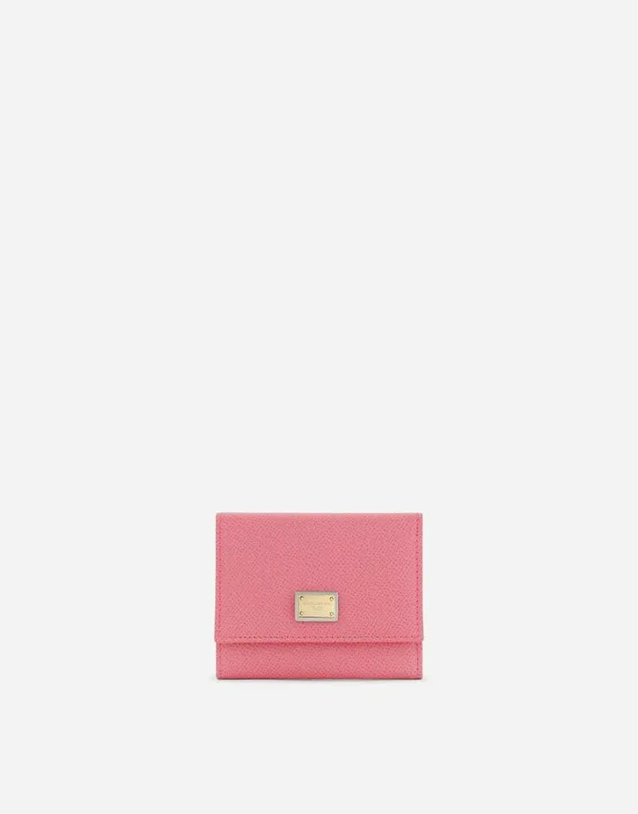 Dolce and Gabbana Wallets And Small Leather Goods Women Calfskin Wallet With Branded Plate Pink