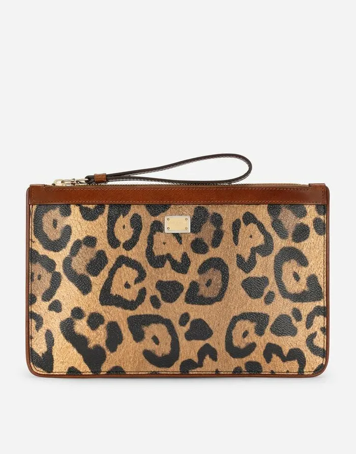 Dolce and Gabbana Wallets And Small Leather Goods Women Flat Toiletry Bag In Leopardprint Crespo With Branded Plate Multicolor Dolce and Gabbana Wallets And Small Leather Goods Women Flat Toiletry Bag In Leopardprint Crespo With Branded Plate Multicolor