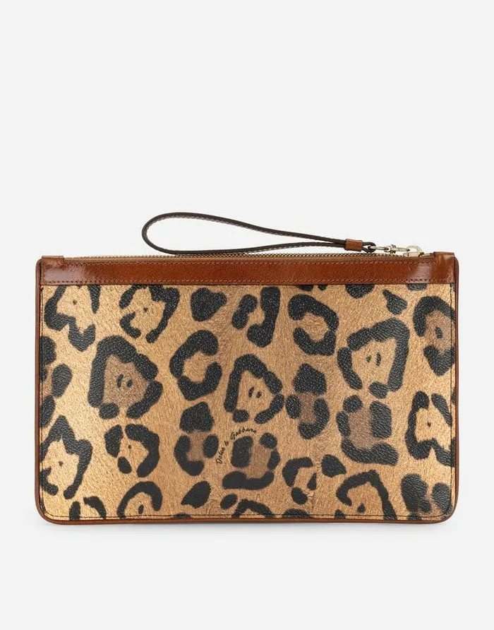Dolce and Gabbana Wallets And Small Leather Goods Women Flat Toiletry Bag In Leopardprint Crespo With Branded Plate Multicolor Dolce and Gabbana Wallets And Small Leather Goods Women Flat Toiletry Bag In Leopardprint Crespo With Branded Plate Multicolor