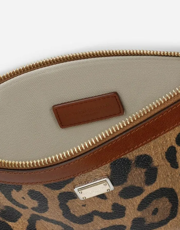 Dolce and Gabbana Wallets And Small Leather Goods Women Flat Toiletry Bag In Leopardprint Crespo With Branded Plate Multicolor Dolce and Gabbana Wallets And Small Leather Goods Women Flat Toiletry Bag In Leopardprint Crespo With Branded Plate Multicolor