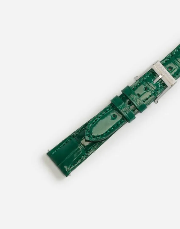 Dolce and Gabbana WatchesandStraps Women Alligator Strap With Buckle And Hook In Steel Dark Green Dolce and Gabbana WatchesandStraps Women Alligator Strap With Buckle And Hook In Steel Dark Green