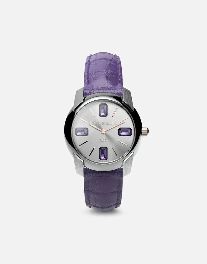 Dolce and Gabbana WatchesandStraps Women Watch With Alligator Strap Purple