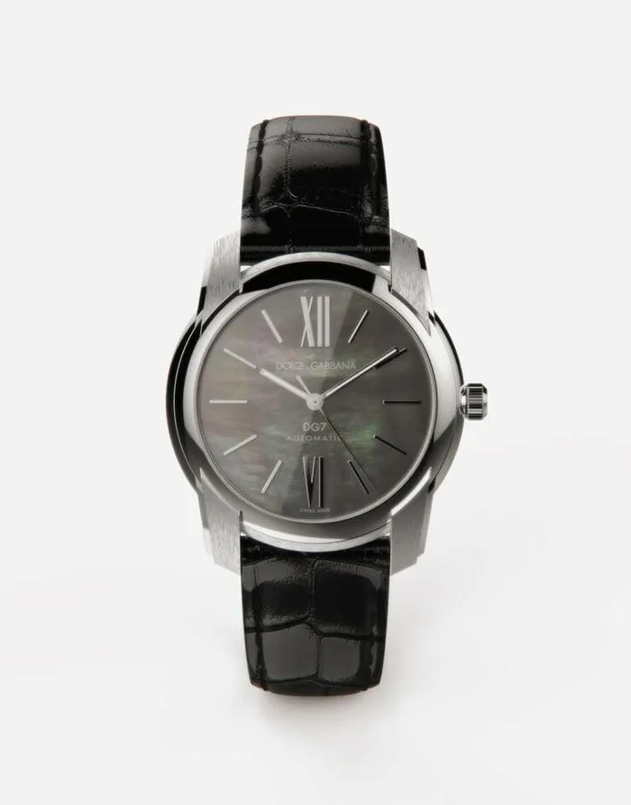 Dolce and Gabbana Watches Men DG7 Watch In Steel With Black Mother Of Pearl Black Dolce and Gabbana Watches Men DG7 Watch In Steel With Black Mother Of Pearl Black