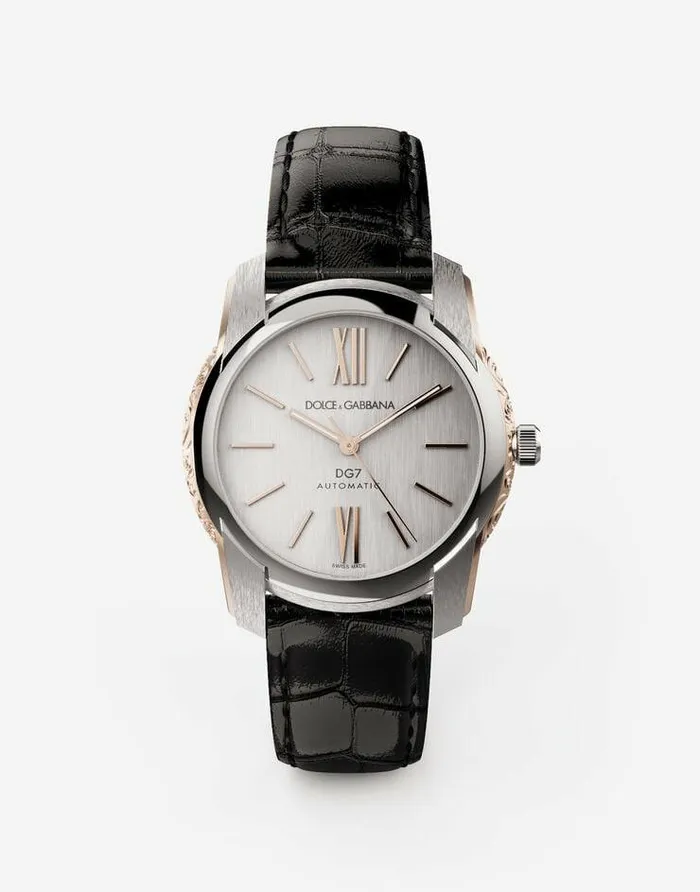 Dolce and Gabbana Watches Men DG7 Watch In Steel With Engraved Side Decoration In Gold Silverblack Dolce and Gabbana Watches Men DG7 Watch In Steel With Engraved Side Decoration In Gold Silverblack