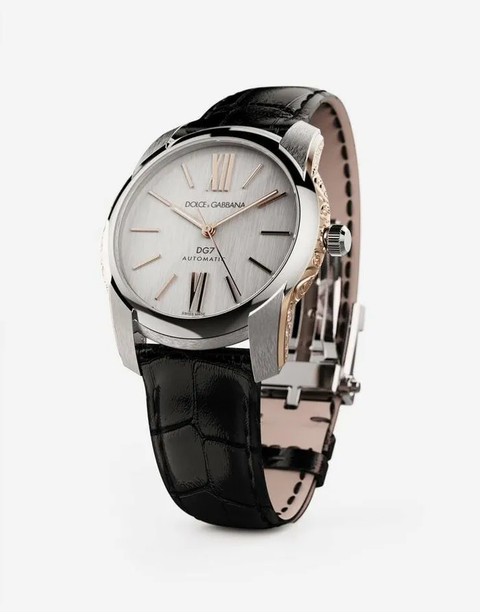 Dolce and Gabbana Watches Men DG7 Watch In Steel With Engraved Side Decoration In Gold Silverblack Dolce and Gabbana Watches Men DG7 Watch In Steel With Engraved Side Decoration In Gold Silverblack