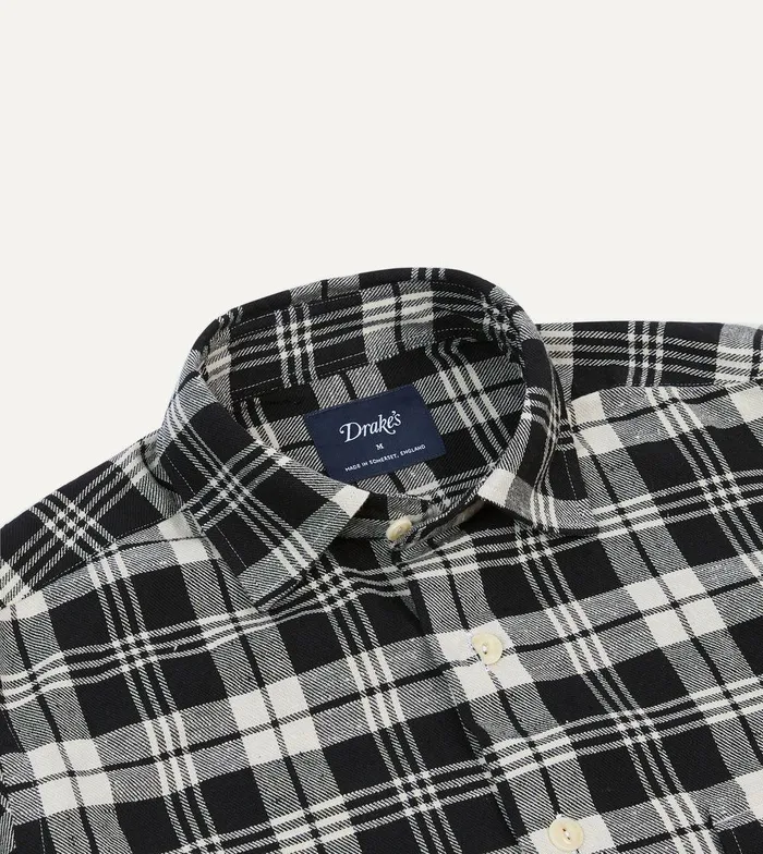 Drake039s Black And White Check Brushed Cotton TwoPocket Work Shirt 8211 Shirts