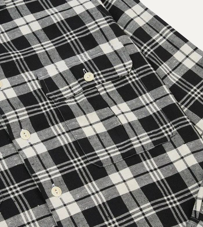 Drake039s Black And White Check Brushed Cotton TwoPocket Work Shirt 8211 Shirts