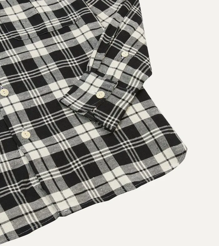 Drake039s Black And White Check Brushed Cotton TwoPocket Work Shirt 8211 Shirts