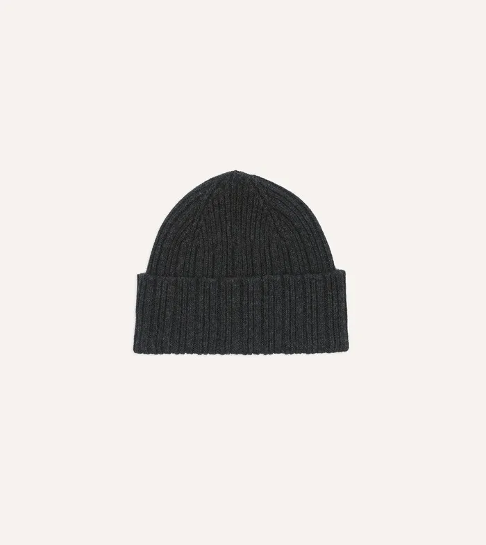 Drake039s Dark Grey Angora Lambswool Ribbed Knit Cap 8211 Accessories