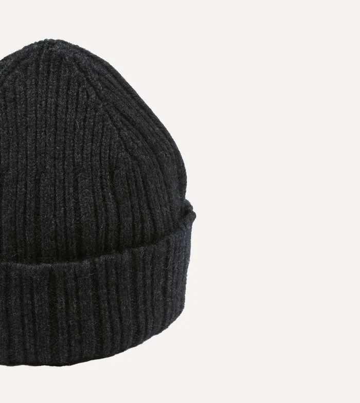 Drake039s Dark Grey Angora Lambswool Ribbed Knit Cap 8211 Accessories