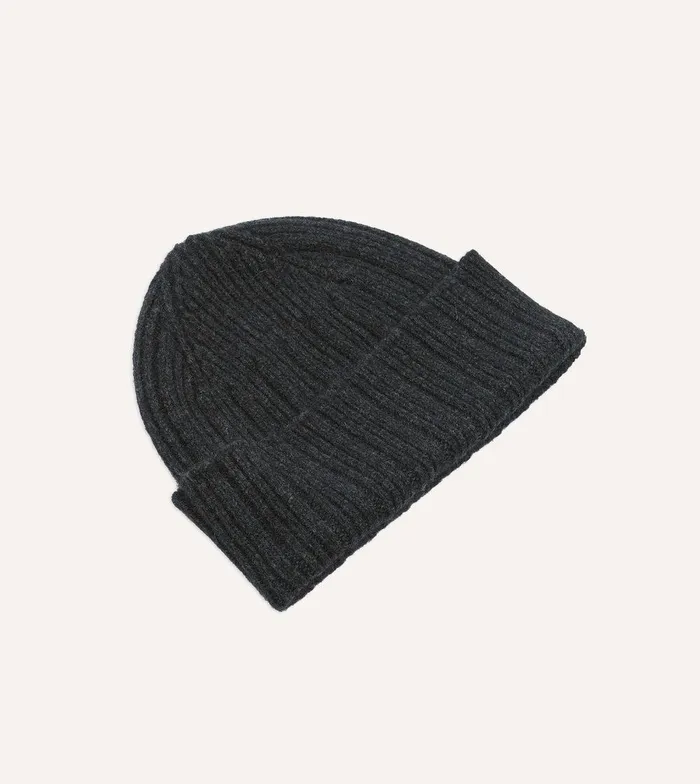 Drake039s Dark Grey Angora Lambswool Ribbed Knit Cap 8211 Accessories