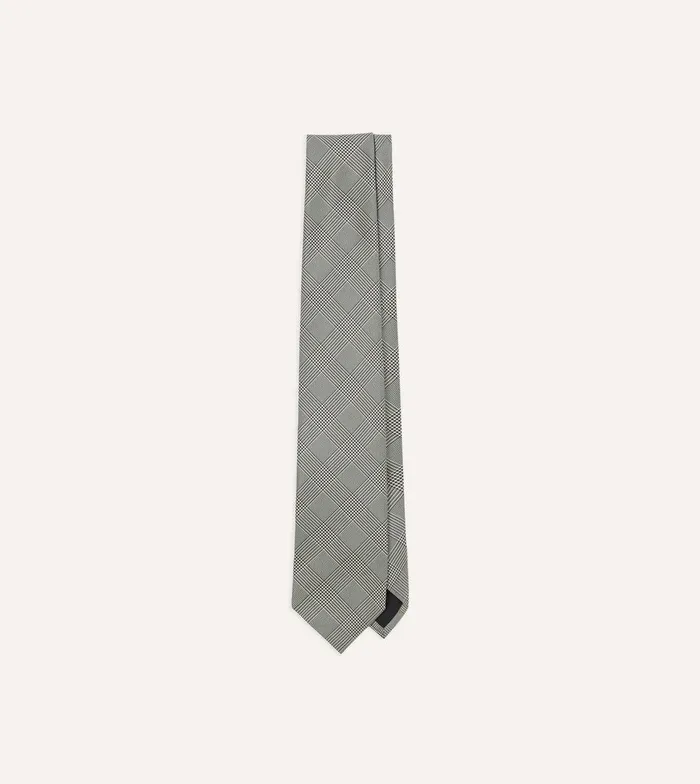 Drake039s Grey Prince Of Wales Check Tipped Silk Tie 8211 Ties