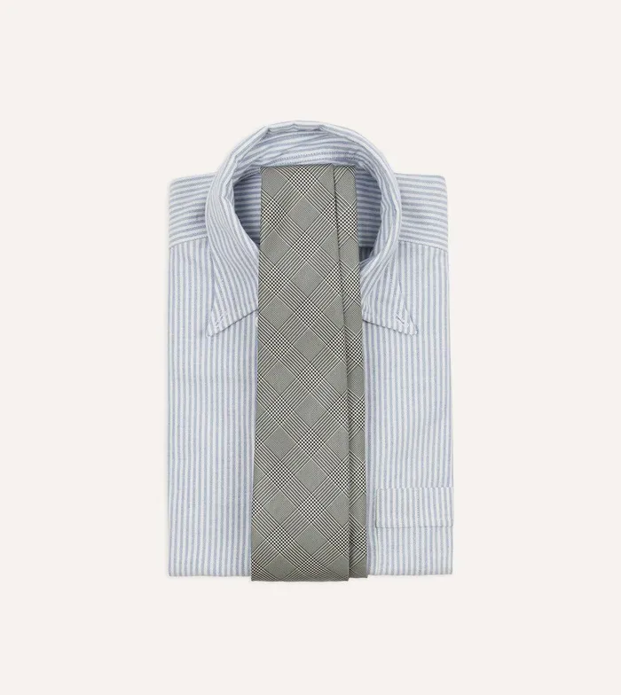 Drake039s Grey Prince Of Wales Check Tipped Silk Tie 8211 Ties