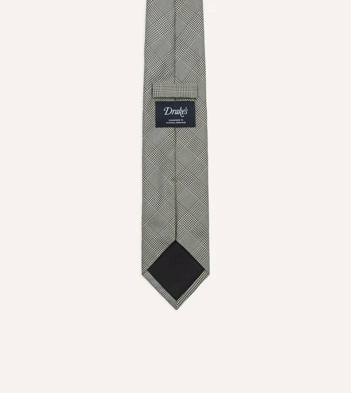 Drake039s Grey Prince Of Wales Check Tipped Silk Tie 8211 Ties