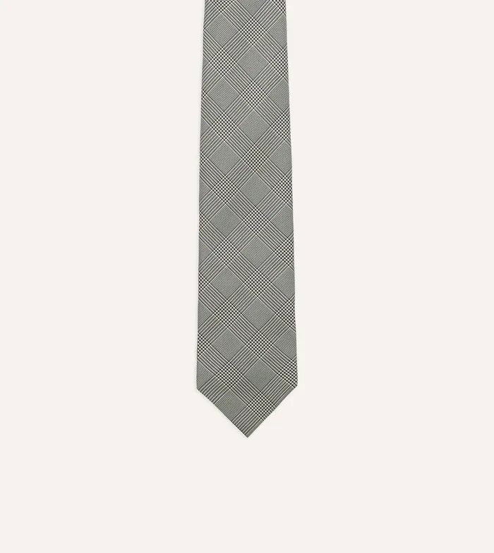 Drake039s Grey Prince Of Wales Check Tipped Silk Tie 8211 Ties