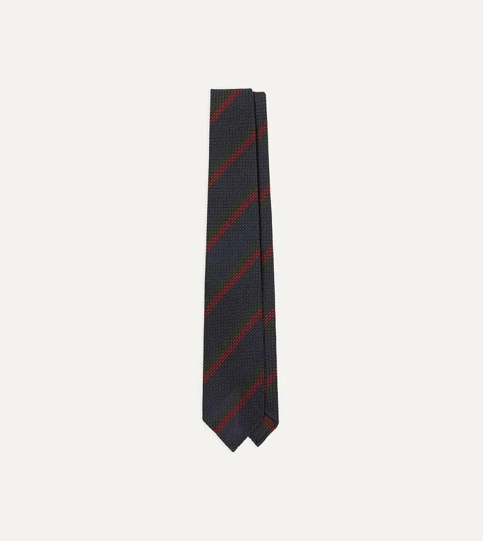 Drake039s Navy And Red Block Stripe Hand Rolled Silk Grenadine Tie 8211 Ties
