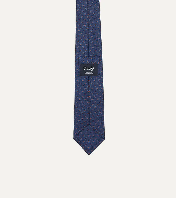 Drake039s Navy Mini Paisley Leaf Print Silk Twill Self Tipped Tie 8211 Ties