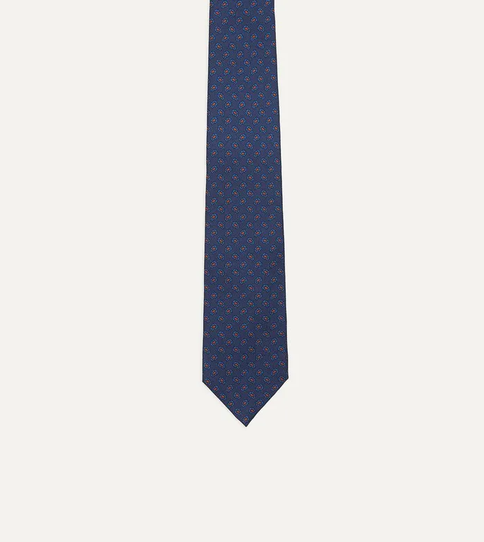Drake039s Navy Mini Paisley Leaf Print Silk Twill Self Tipped Tie 8211 Ties