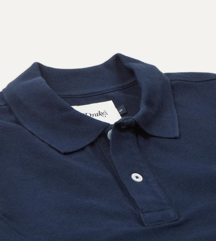Drake039s Navy Pique Cotton LongSleeve Polo Shirt 8211 Clothing