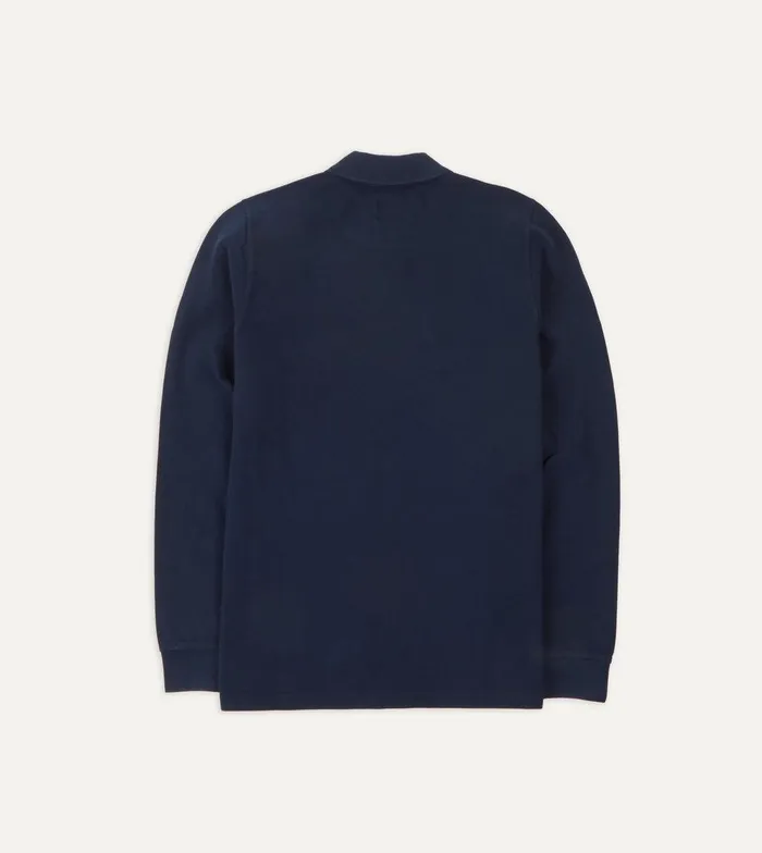Drake039s Navy Pique Cotton LongSleeve Polo Shirt 8211 Clothing