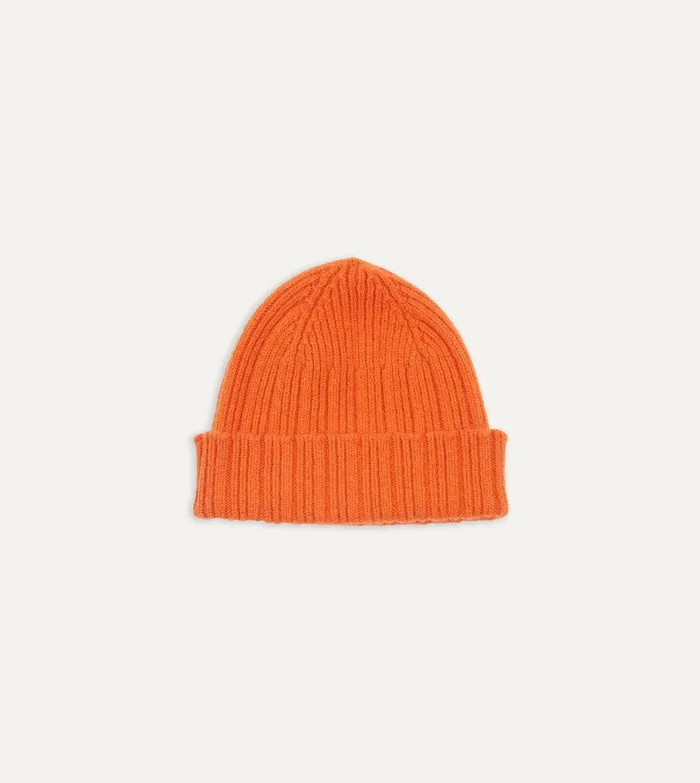 Drake039s Orange Angora Lambswool Ribbed Knit Cap 8211 Accessories