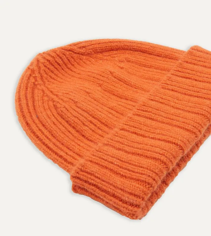 Drake039s Orange Angora Lambswool Ribbed Knit Cap 8211 Accessories
