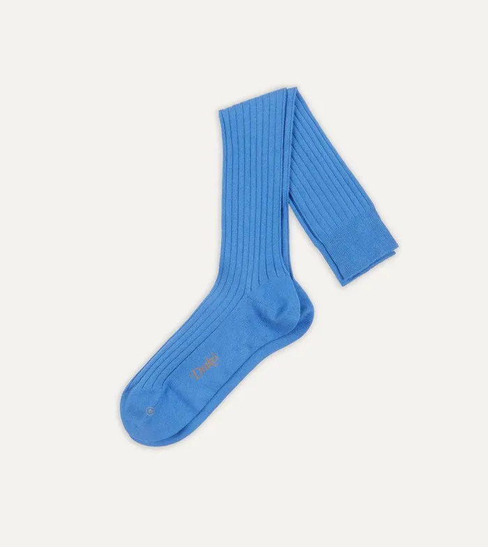 Drake039s Sky Blue Cotton OvertheCalf Socks 8211 Accessories