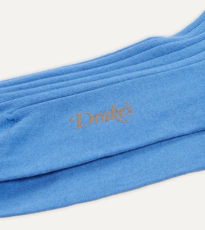 Drake039s Sky Blue Cotton OvertheCalf Socks 8211 Accessories
