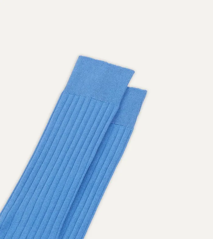 Drake039s Sky Blue Cotton OvertheCalf Socks 8211 Accessories