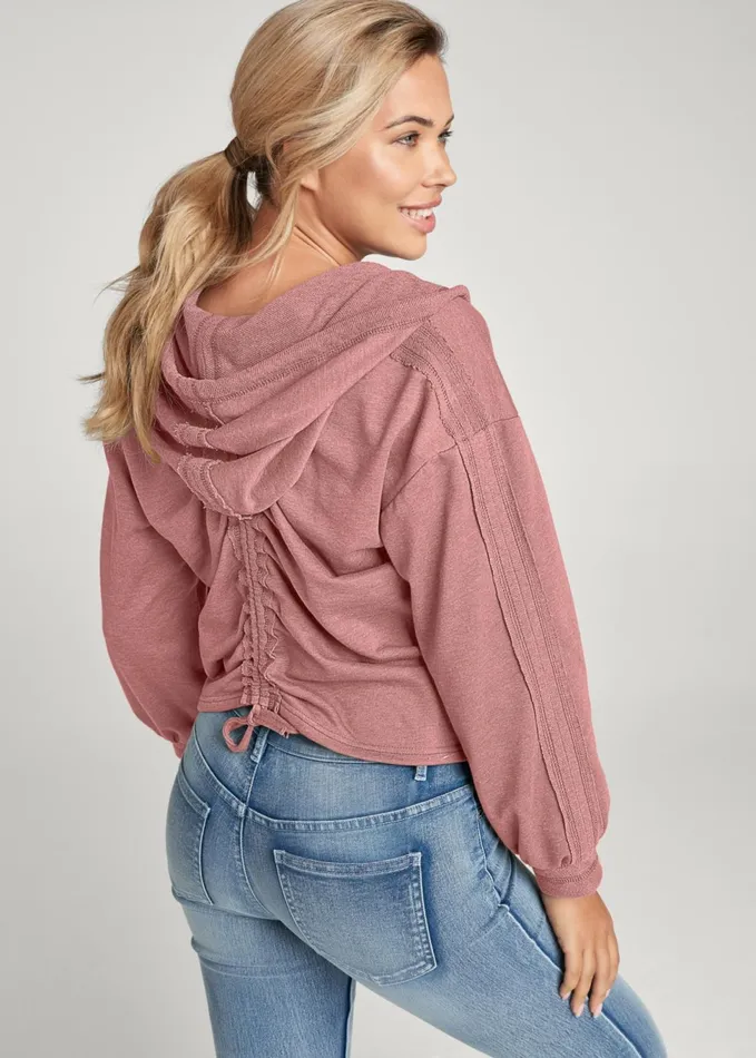 DRAWSTRING DETAIL HOODIE Light Pink Women VENUS Sweatshirts and Hoodies